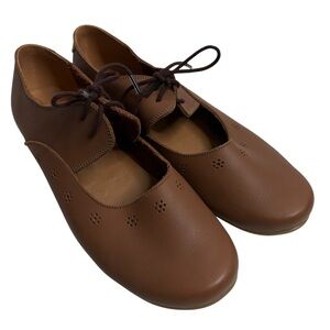ADELISA & CO Women's Brown Lace-Up Leather Flats NWOT $75